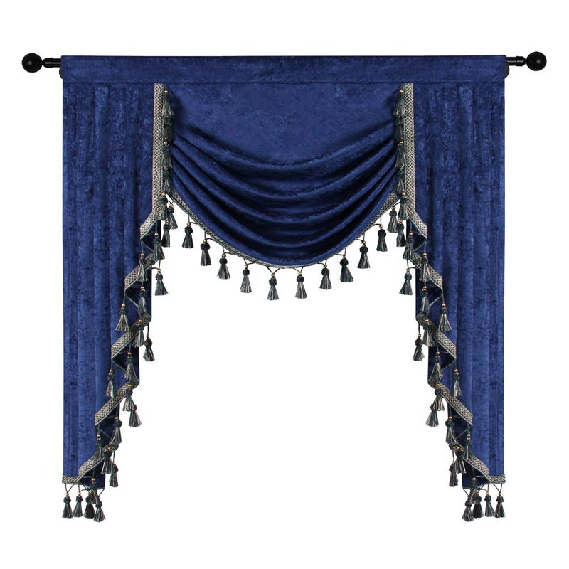 ELKCA Double-Sided Chenille Window Curtains Valance for Living Room Royal Blue Waterfall Valance for Bedroom,Rod Pocket (W39inch, 1 Panel) - Image 5
